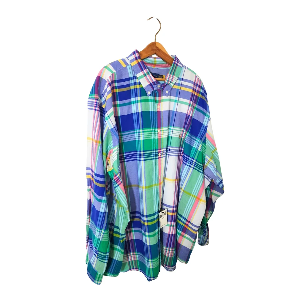 Polo Ralph Lauren Blue and Green Plaid‎ Classic Fit Shirt, 4XB